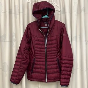 Roxy Maroon Puffer Jacket with navy piping